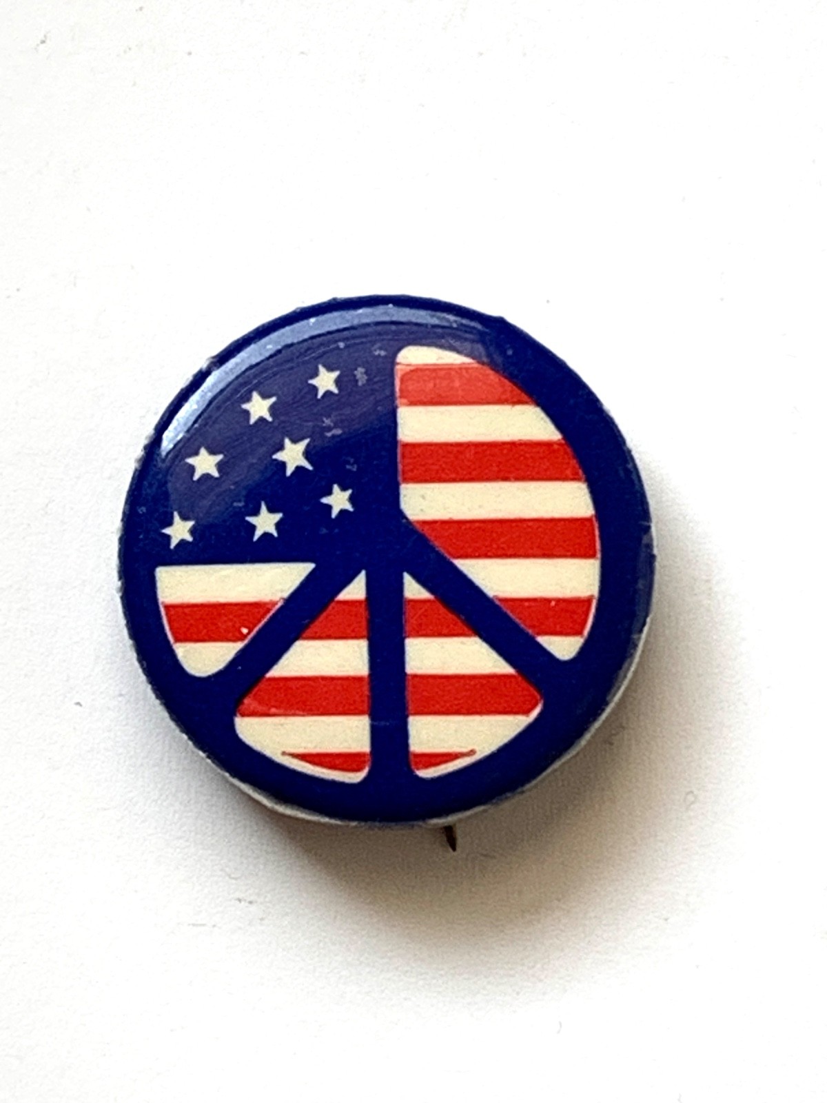 Vintage Peace Flag Pin, Peace symbol on American Flag , anti-war pin