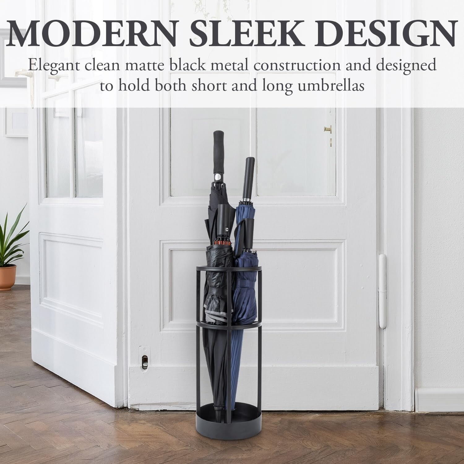 Round Black Metal Freestanding Entryway Umbrella Storage Stand, Umbrella Stand