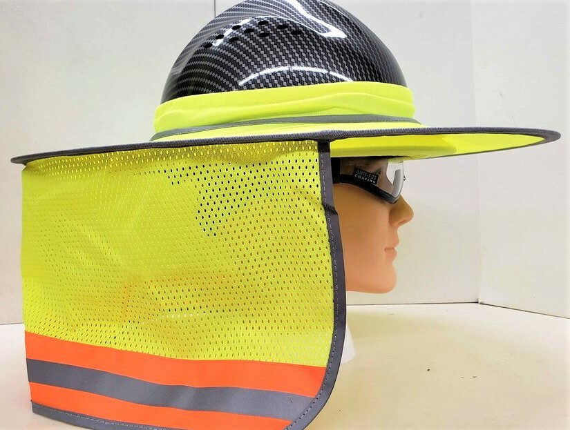 Hard Hat Sun Shade Visor for Full Brim Mesh Neck HI VIS REFLECTIVE STRIPE
