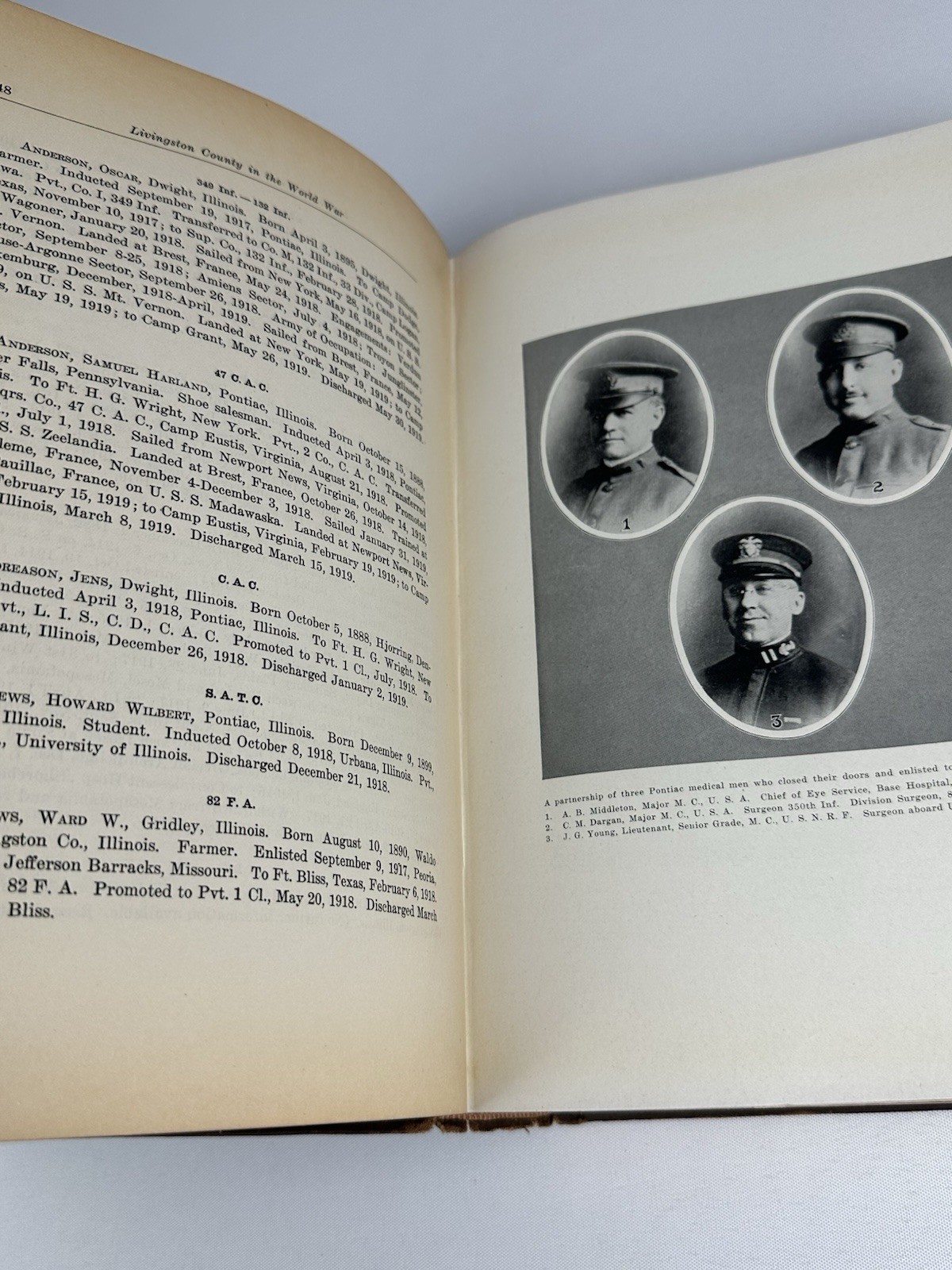 Livingston County Illinois Pontiac Fairbury Streator Cornell IL WWI History Book