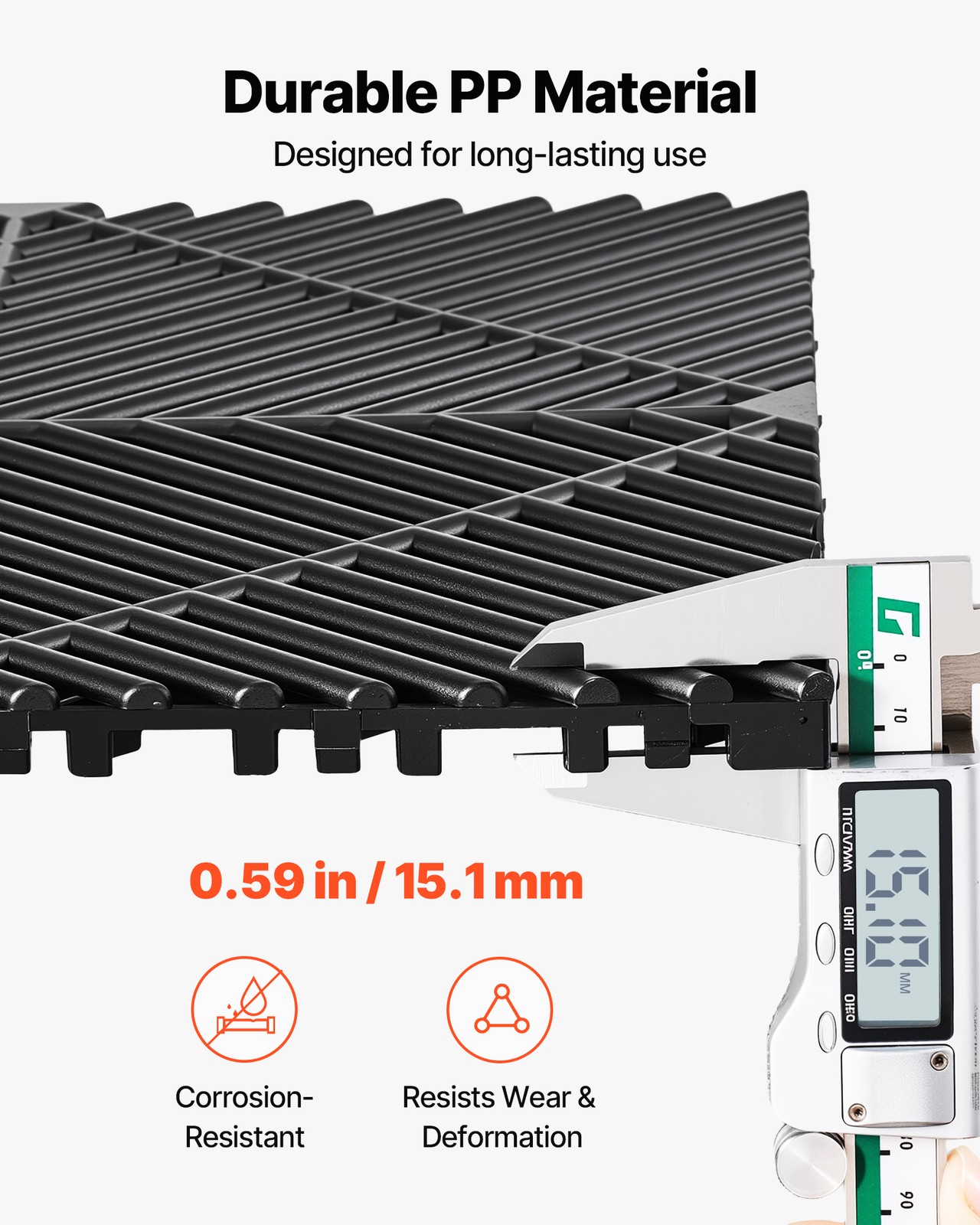 VEVOR Interlocking Drainage Mats 12" x 12" PP Garage Floor Tiles Black 50 Pack