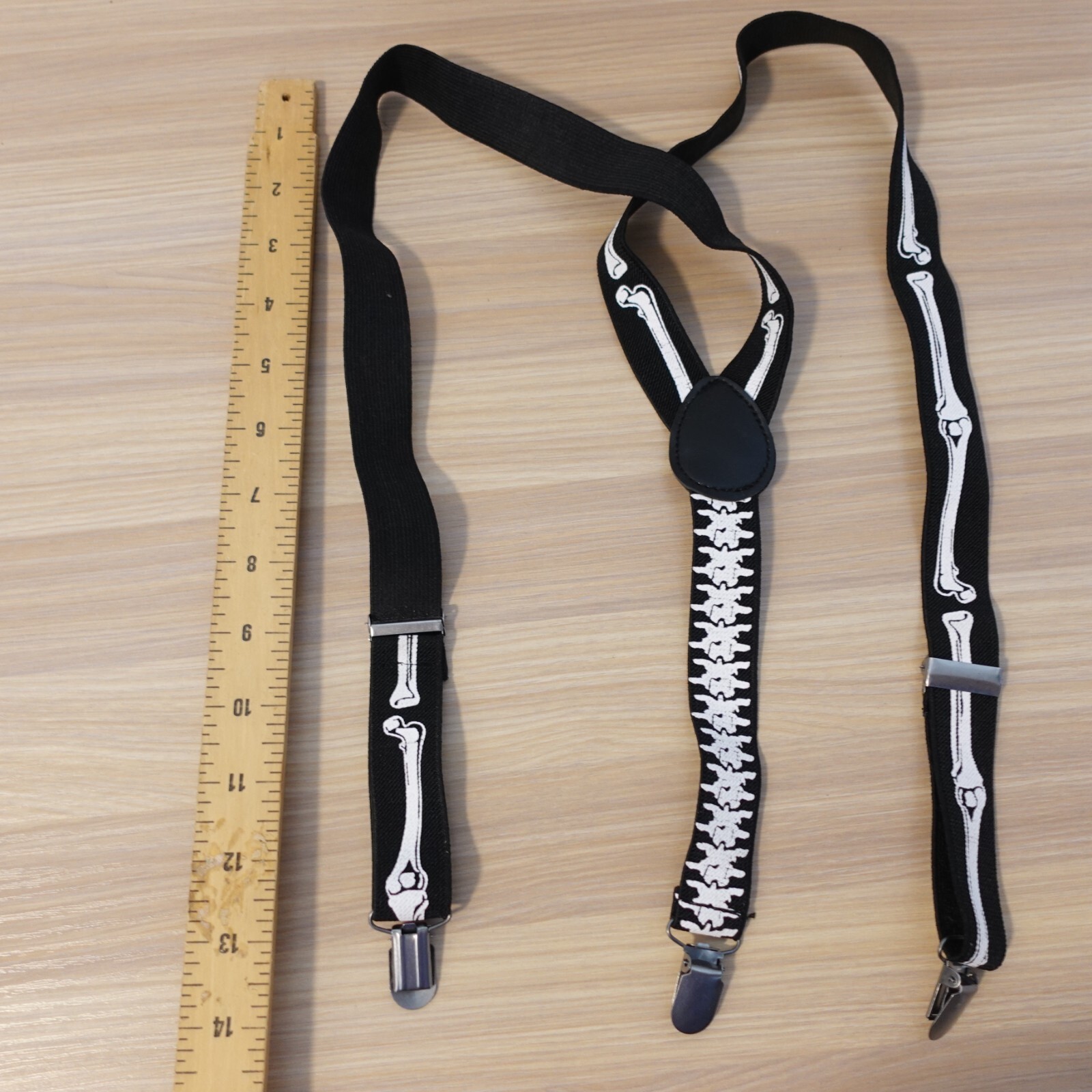 Suspender Boy Black White Clip On Y Back Halloween Bone Goth Adjustable Elastic