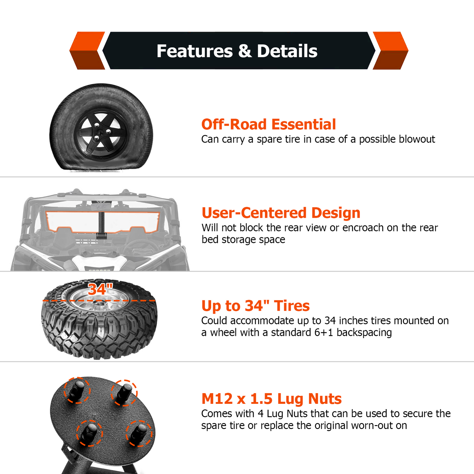 Spare Tire Carrier Mount Fits 2017-2024 Can Am Maverick X3 / X3 Max /Turbo/RR