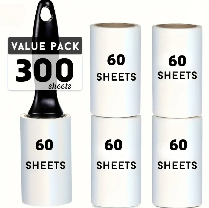 60/300 Sheets Extra-Sticky Lint Roller Pet Hair Remover for Clothes & Furniture