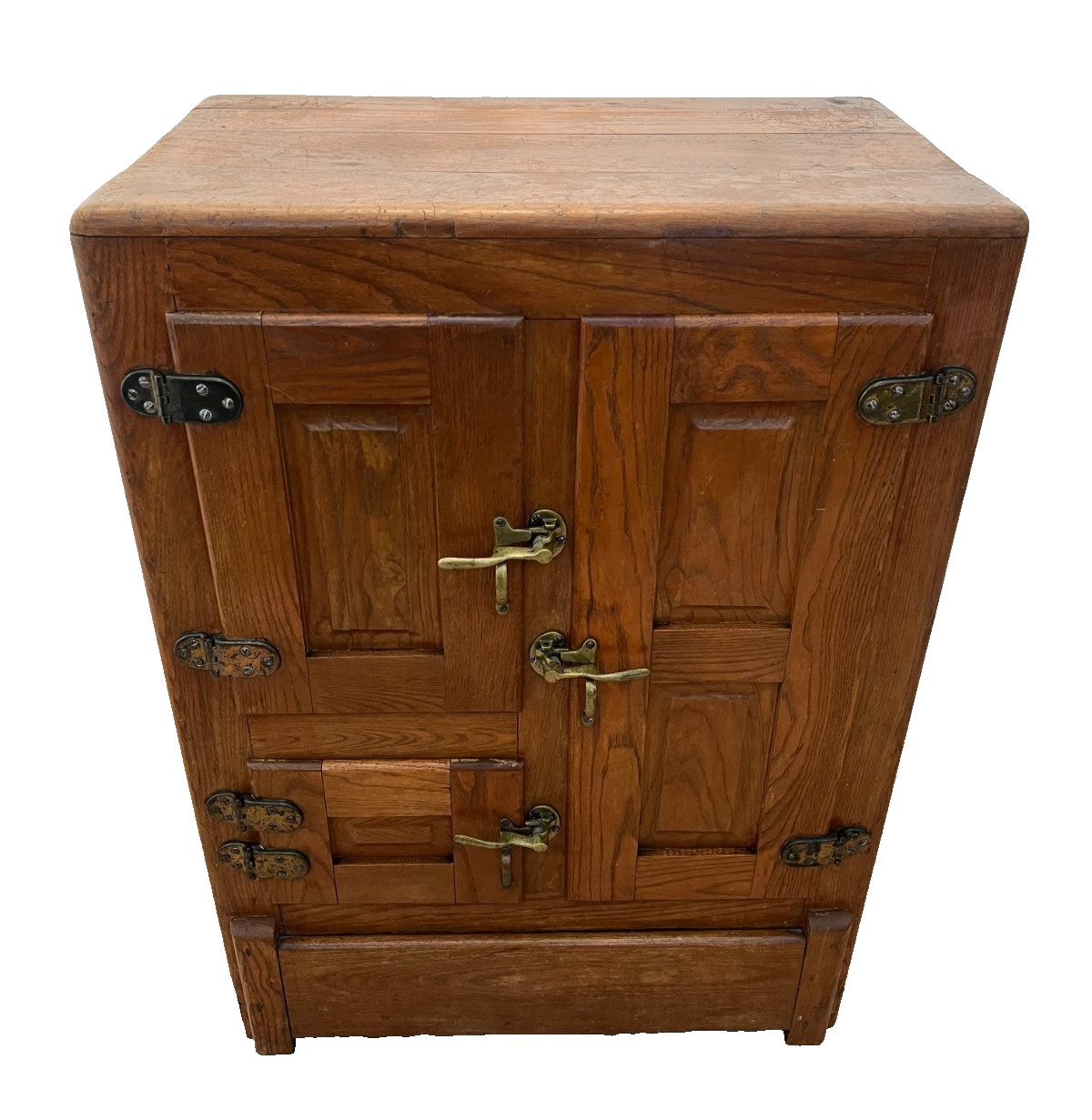 Antique Ice Box Three storage cabinets, Oak, Brass latches, Three Racks, 1920's