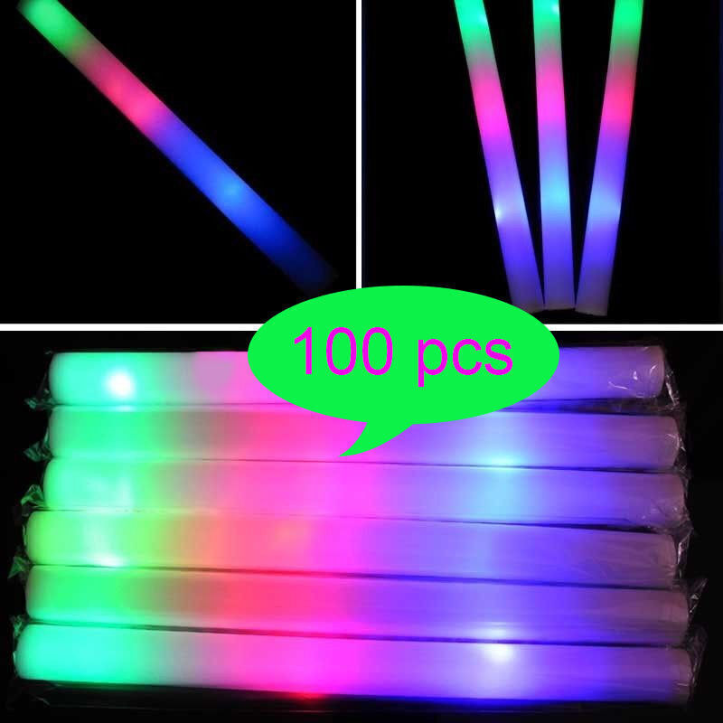 100PCS LED Foam Glow Sticks Party Wedding Flashing LED Light Stick Light-up Bar