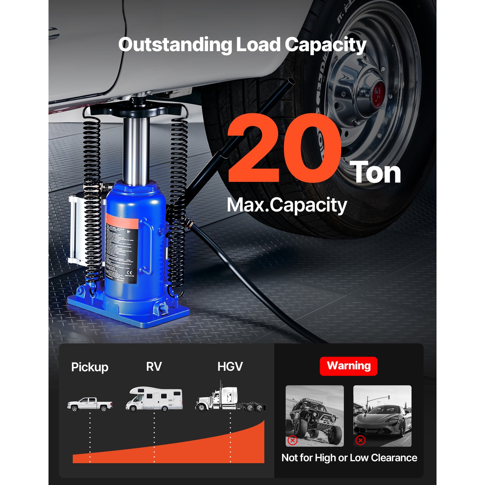 Uimoso 20-Ton Air Hydraulic Bottle Jack for Vehicle Lifting and Maintenance