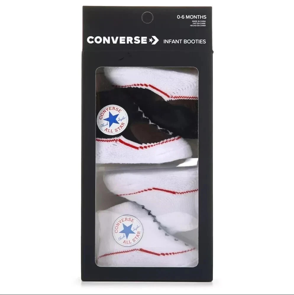 Converse Infant Baby Booties 2 Pack (Black & White, 0-6 Months) *NEW*
