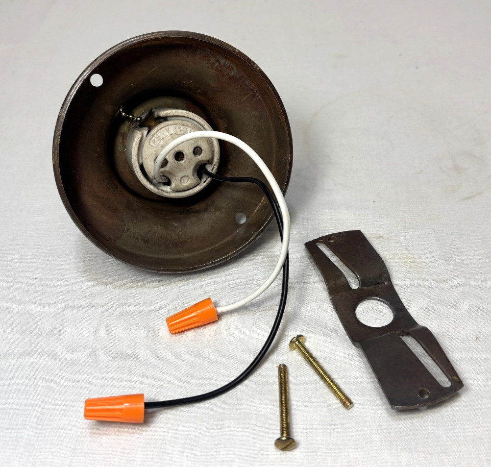 Vtg Wall Sconce Stamped Steel Metal MCM Light Fixture Art Glass Shade USA #M1