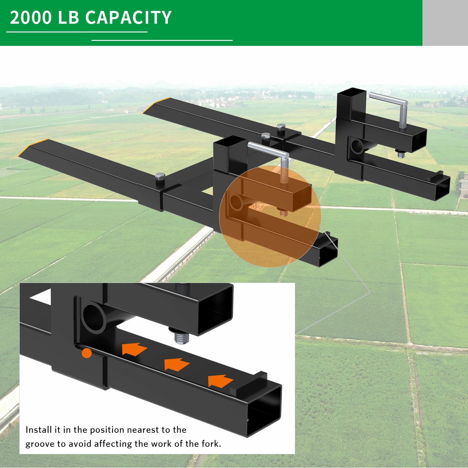 60" Clamp on Pallet Forks 2000lbs w/ Bar for Loader Bucket Skidsteer Tractor