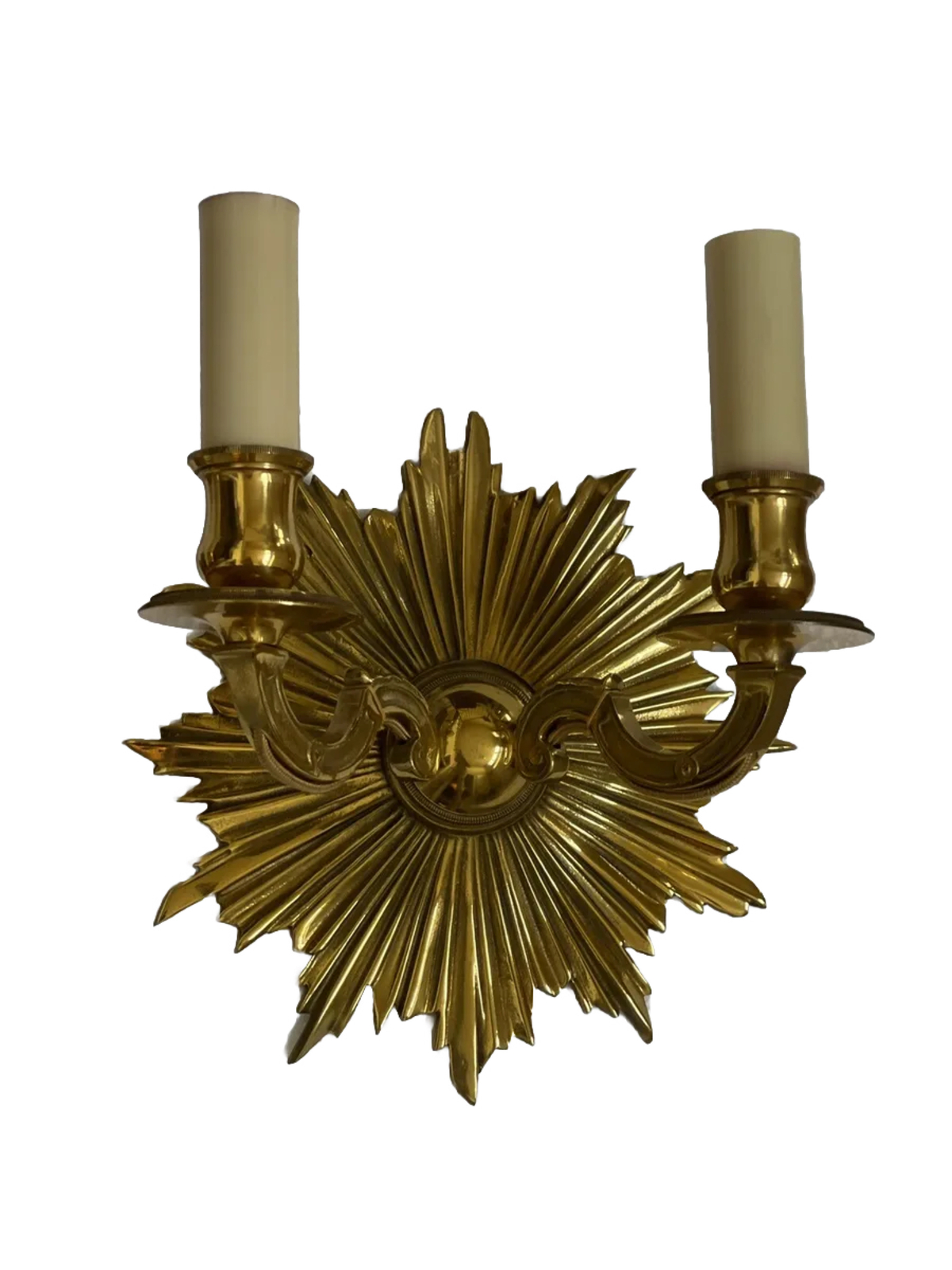 PAIR - Antique Vintage Art Deco Bronze Brass Starburst Sunburst Wall Sconce