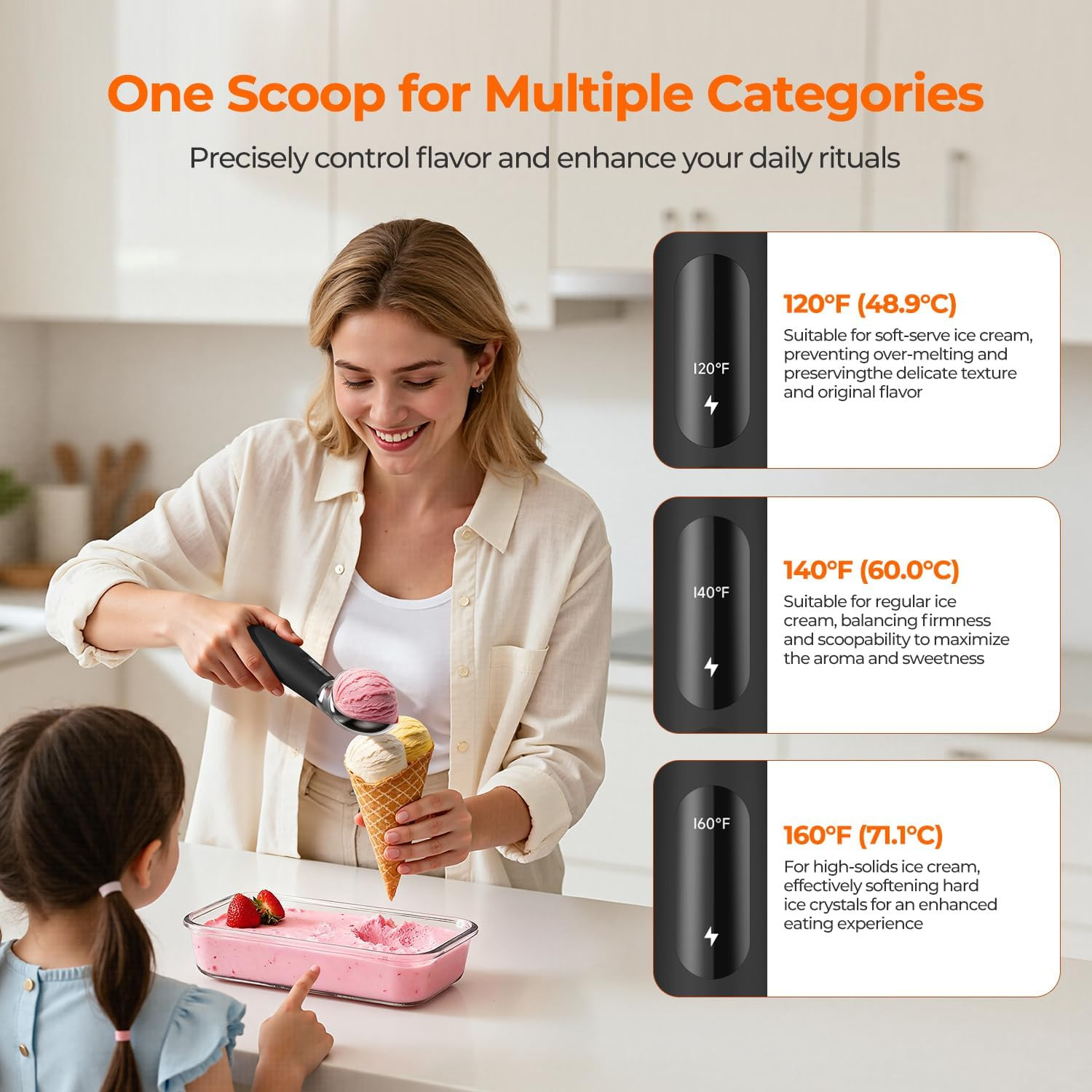 Heated Ice Cream Scoop with On/Off Switch - Electric Rechargeable Scooper with L