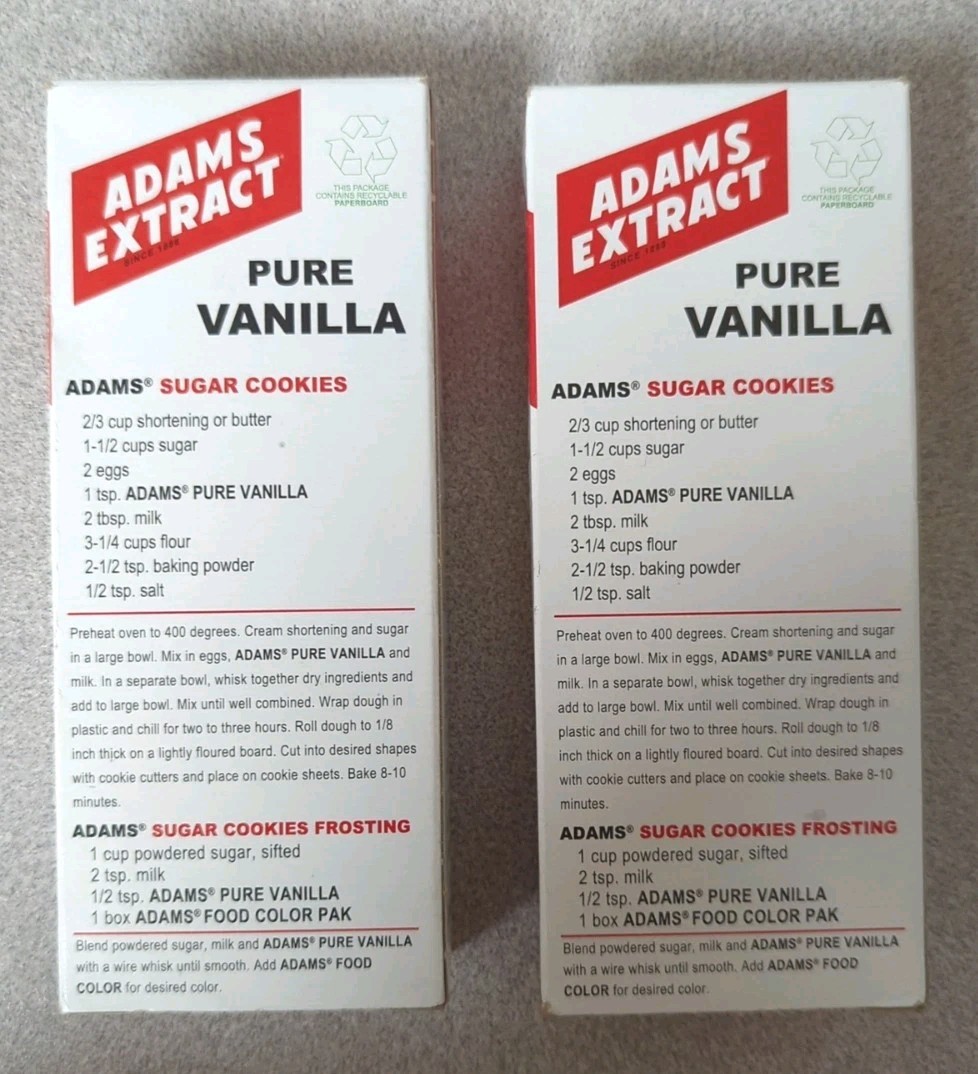 TWO New Adams Pure Vanilla Extract Flavoring 4 oz Bottle