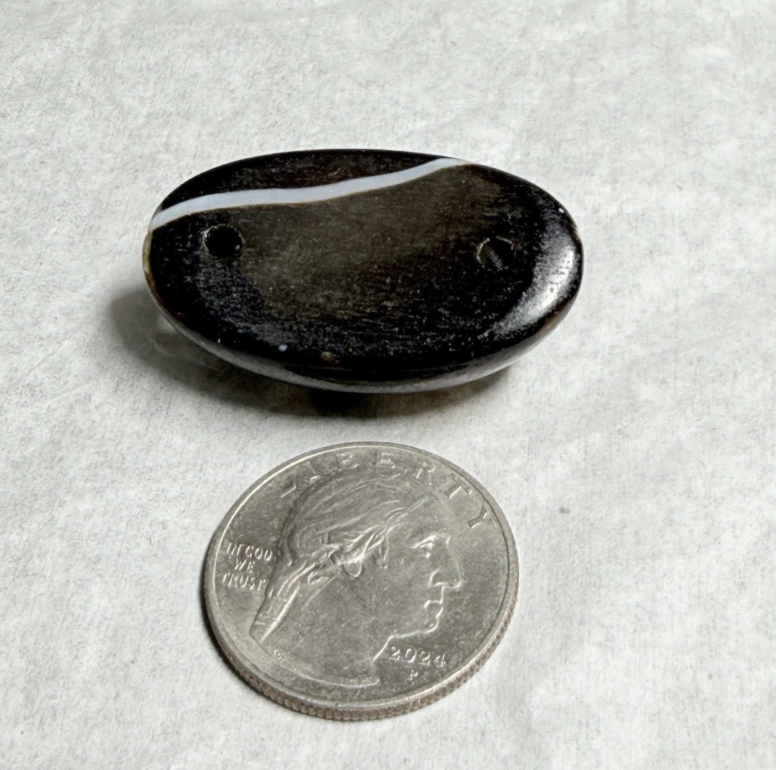 Tibetan Kubera Wealth God Old Agate Dzi Pendant, Odd Size Silkworm Line. ✨