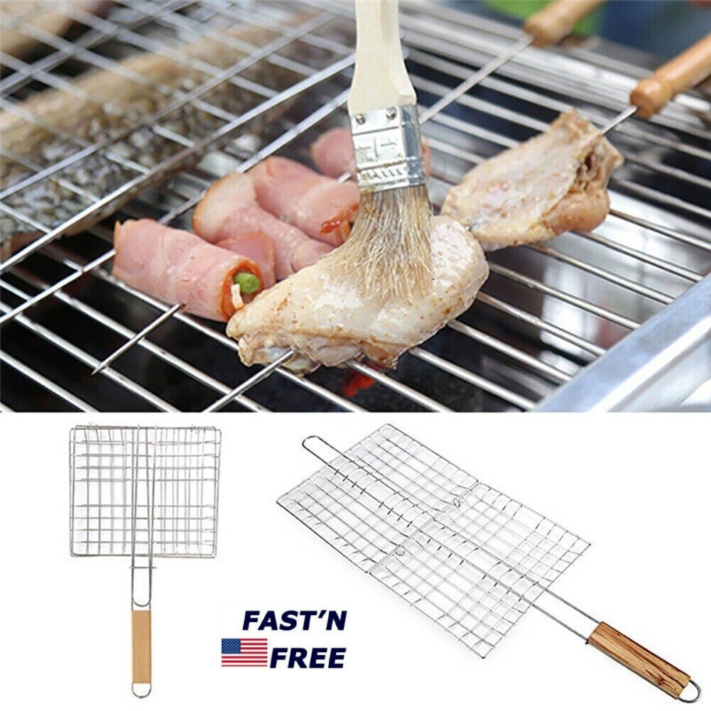 Fish Grill Basket Fish Basket for Grilling Easy Flip Stainless Steel BBQ USA