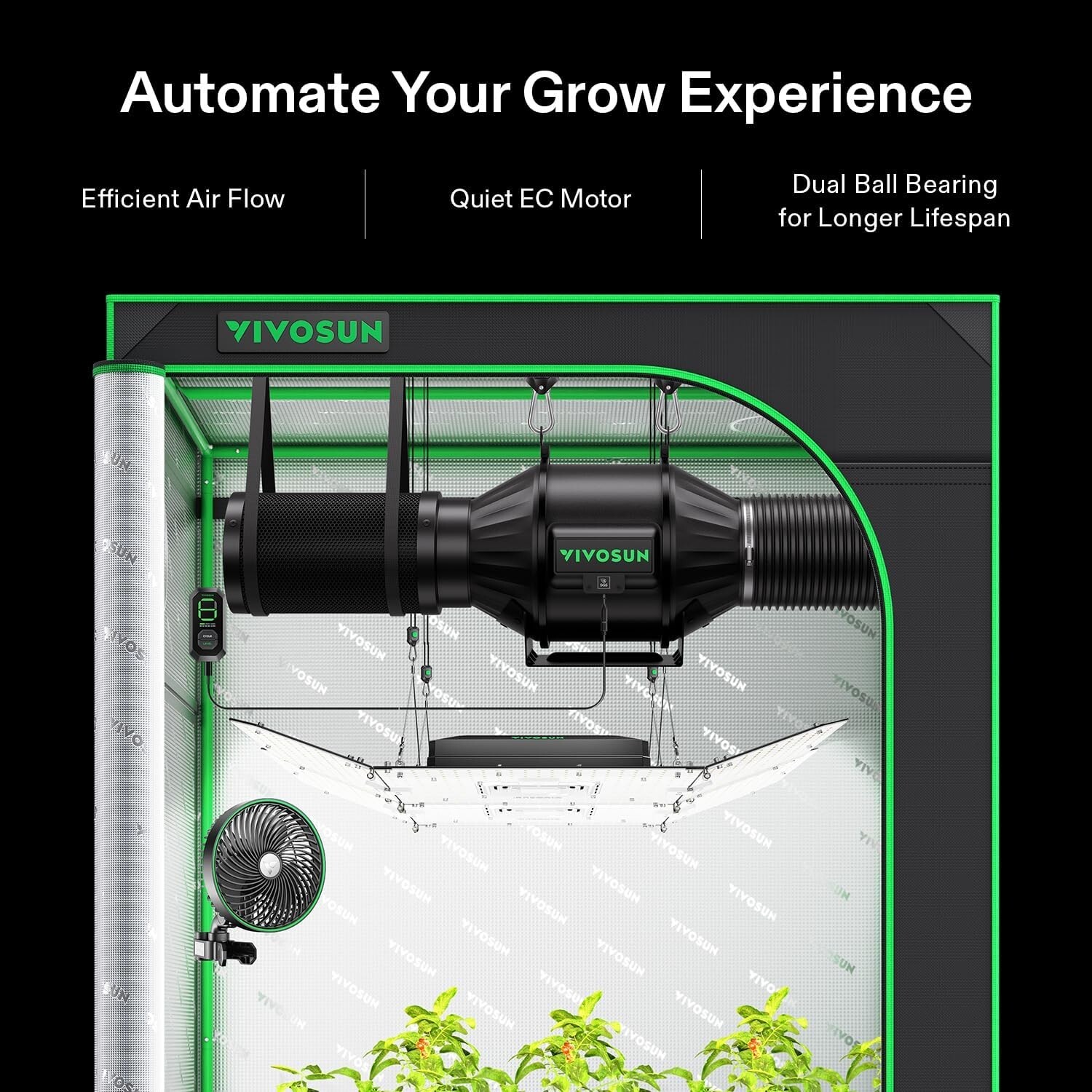VIVOSUN AeroZesh T6 6'' 408 CFM Inline Duct Fan w/E42A,Carbon Filter &8' Ducting