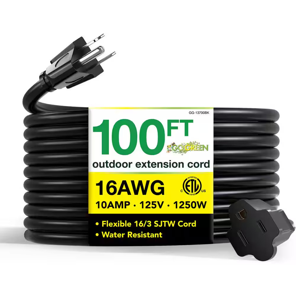 100 Ft. 16/3 SJT W-A Extension Cord - Black