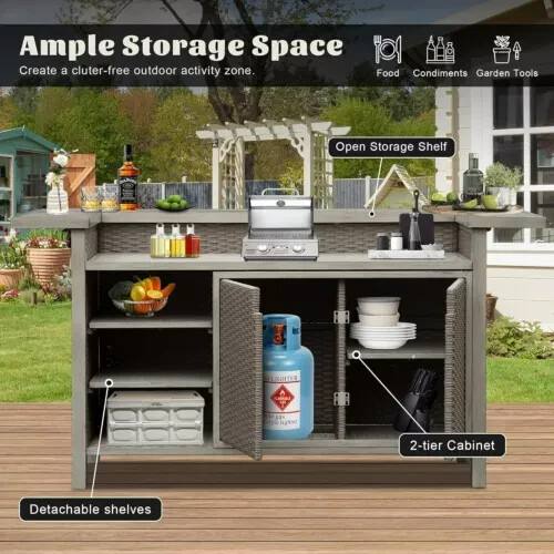 Domi Outdoor Home Bar Unit,Wicker Bar Table with Aluminum Frame,Grill Table