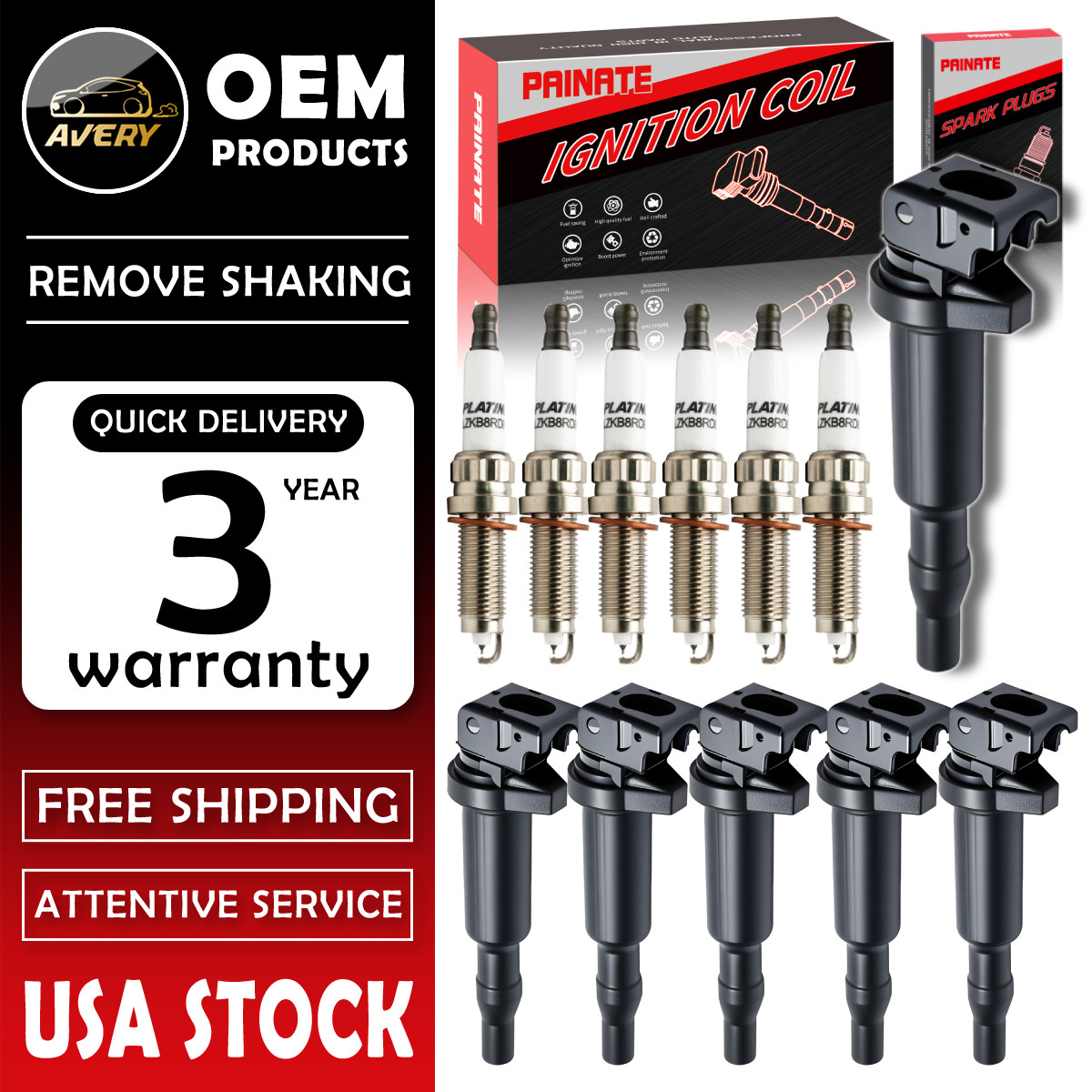 ✅ OEM 6 Ignition Coil + Iridium Spark plugs for BMW 128 335 328 528 535 X5 UF592
