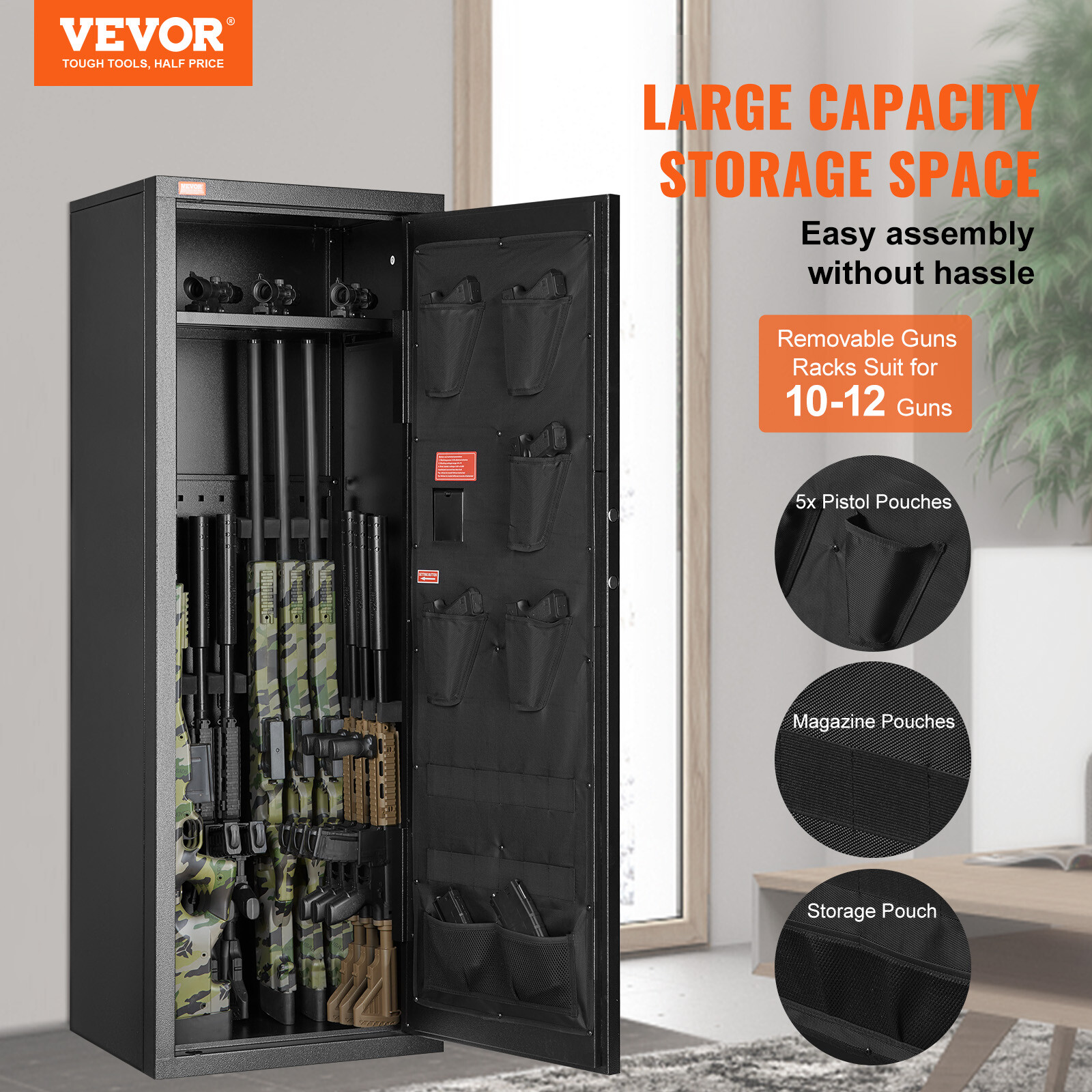 VEVOR 10-12 Rifles Gun Safe Rifle Safe with Lock Digital Keypad Removable Shelf