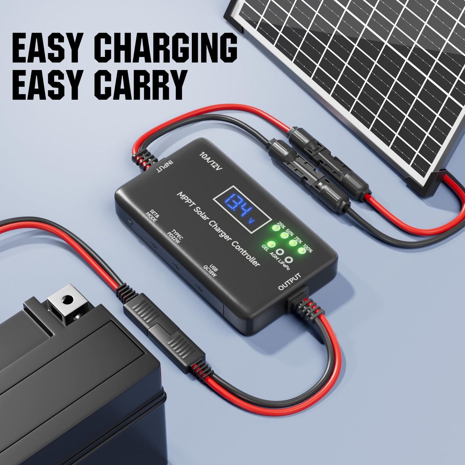 10A MPPT Solar Charge Controller 12V Solar Panel Charge Controller for Gel, AGM