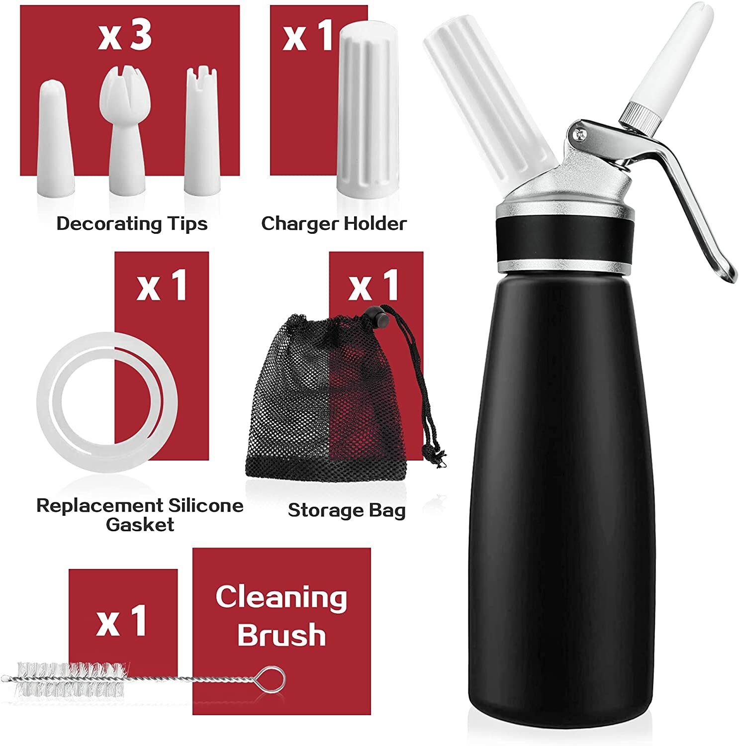 Whipped Cream Dispenser Durable Aluminum Foam Whipper 1 Pint 500ml Cream Maker