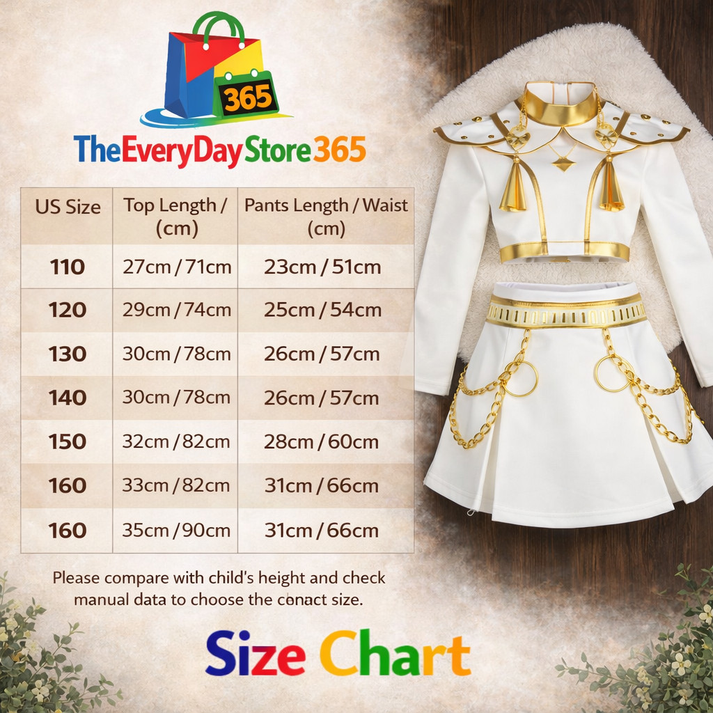 Girls K Pop Rumi Inspired Costume Set, White Gold, 3 Piece Kids Birthday Party H