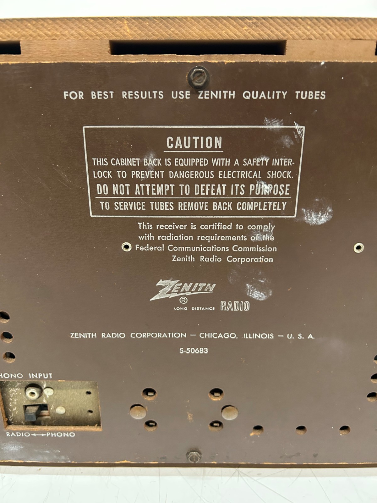 Vtg Zenith Model C845 Super Interlude AM FM Tube Radio Works Has Issues As Is