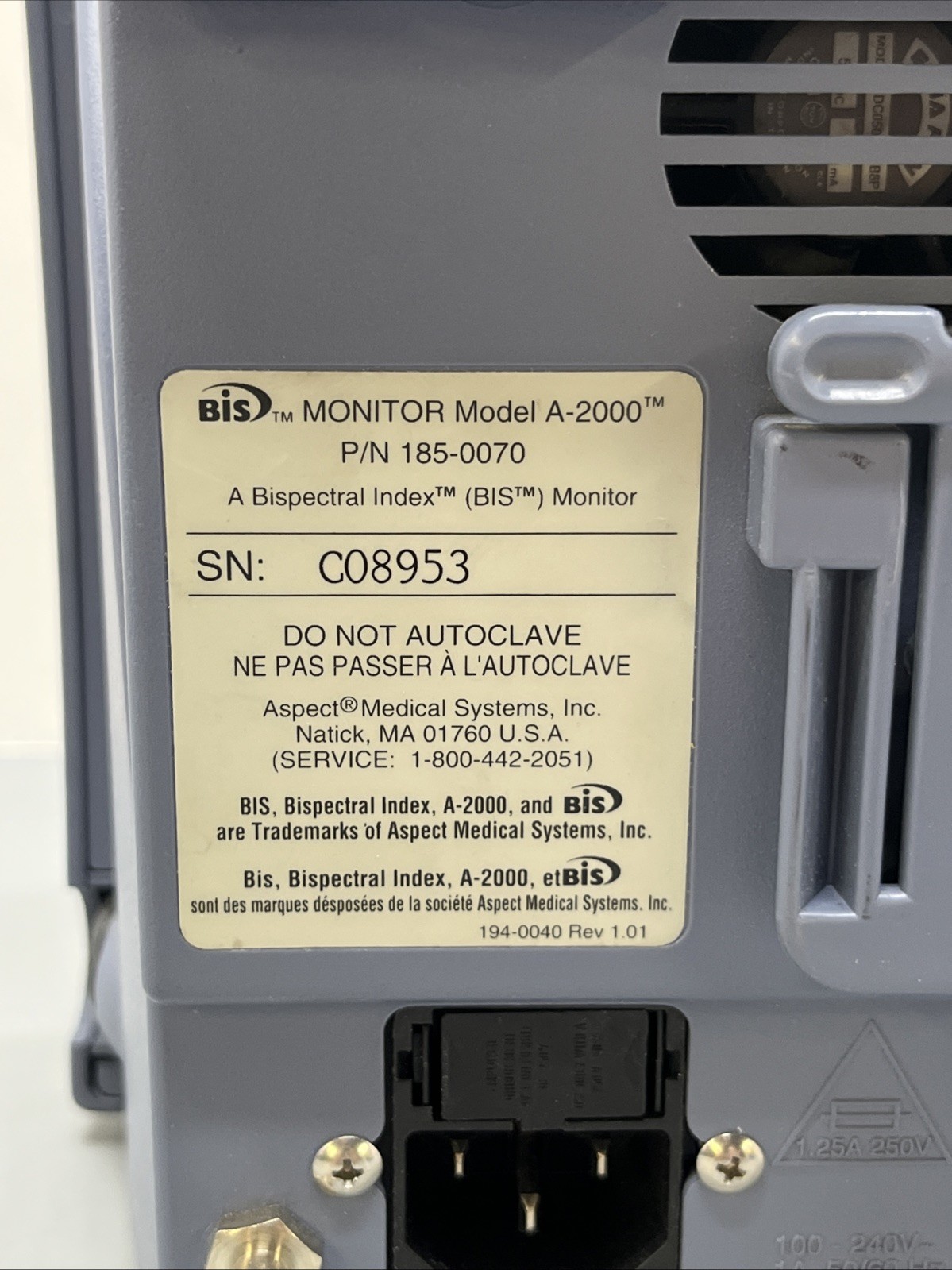 Aspect Medical System BIS A-2000 Platform Bispectral Monitor