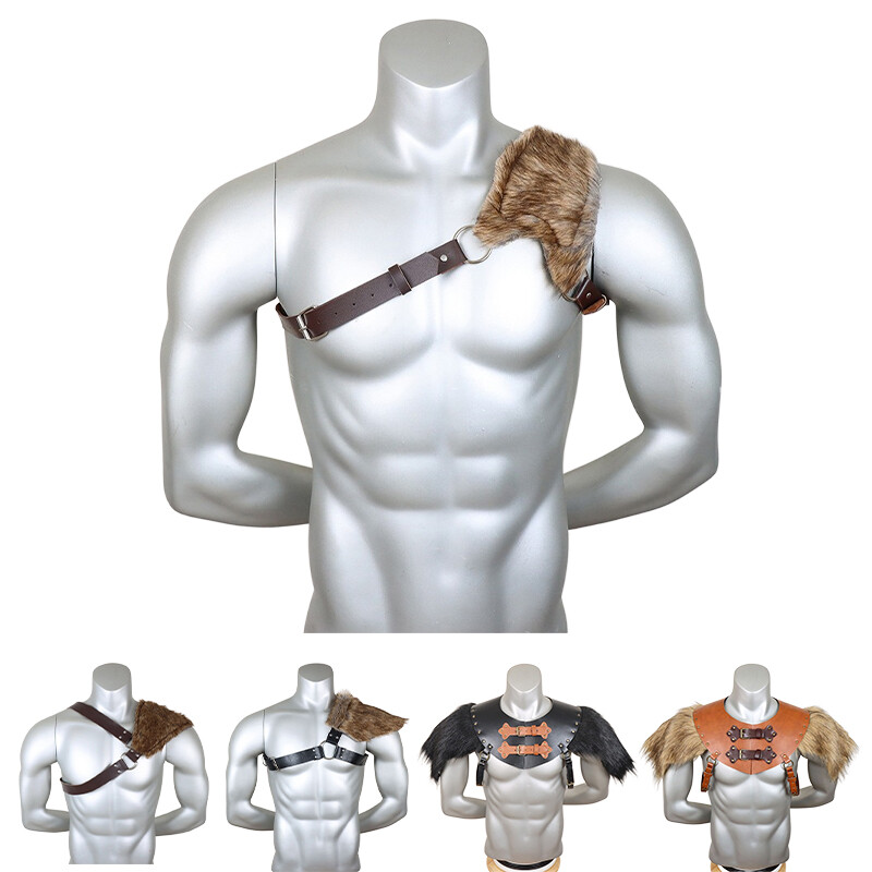 Medieval Fur Leather Cape Knight Cosplay Props Men Shoulder Armor Harness New