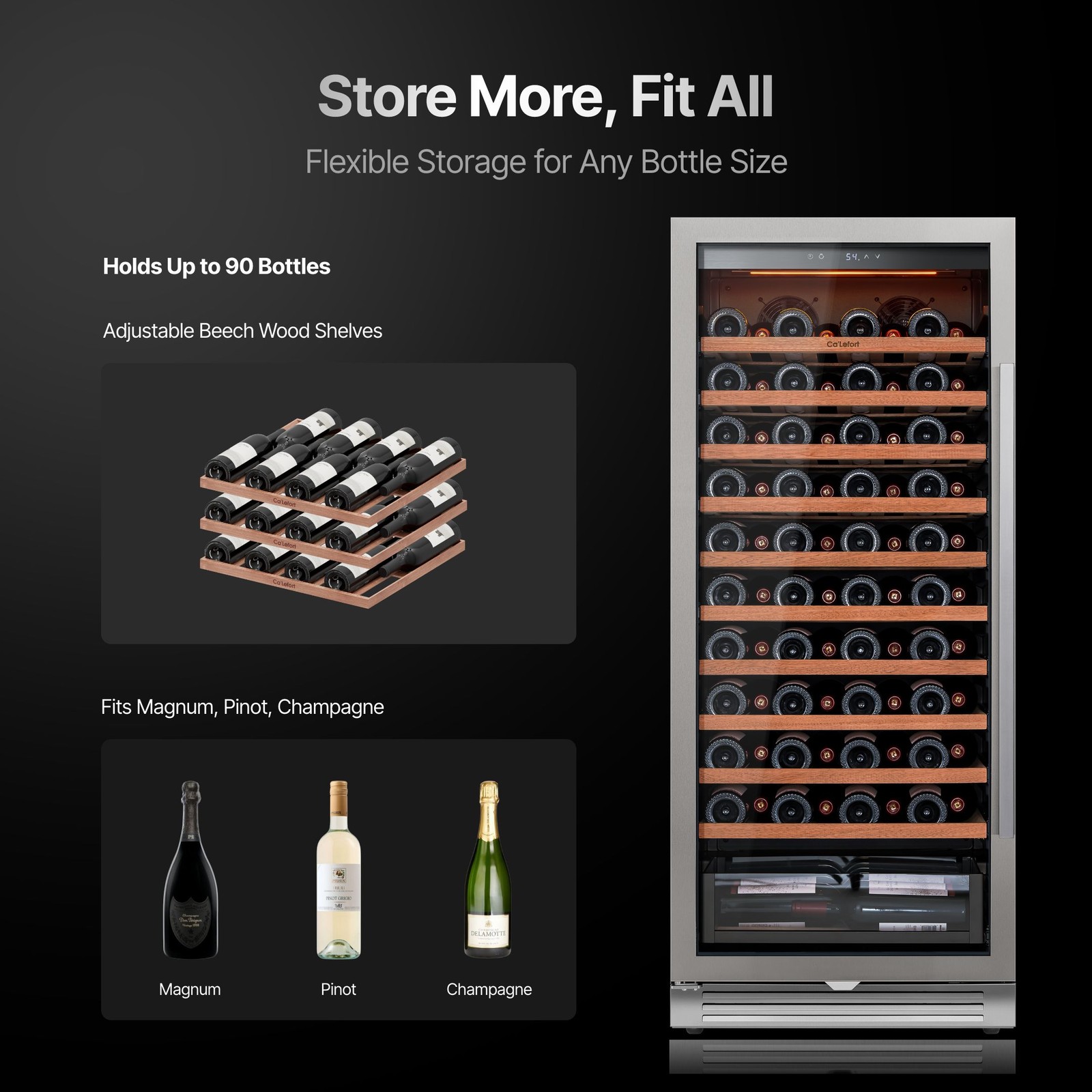Ca'Lefort Wine Cooler Refrigerator 90 Bottles 40-65°F Left-Hinged Bar/Restaurant