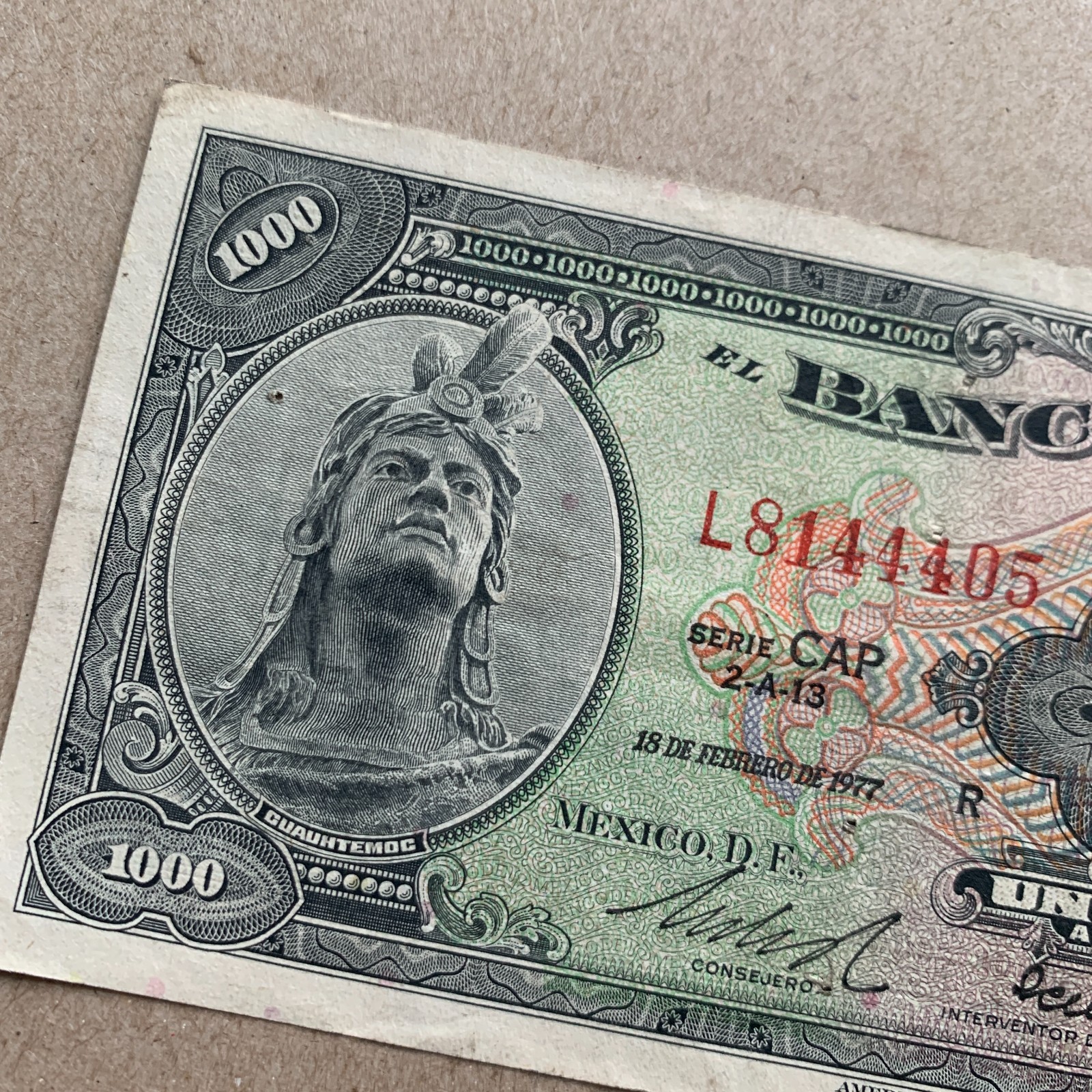 Chichen Itza Pyramid Rare Mexico 1000 Pesos Banknote 1977 Cuauhtemoc Currency