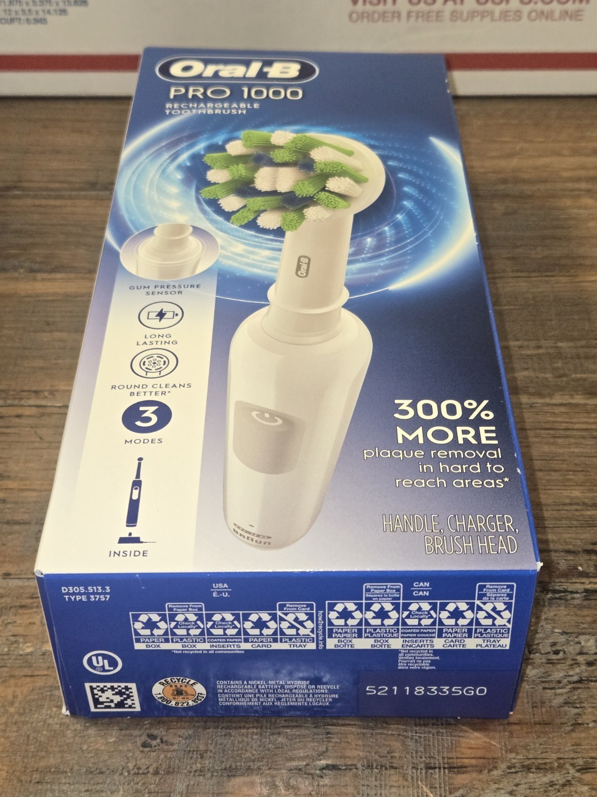 New & Sealed! Oral-B Pro 1000 Deep Cleaning Action Rechargeable Toothbrush WHITE