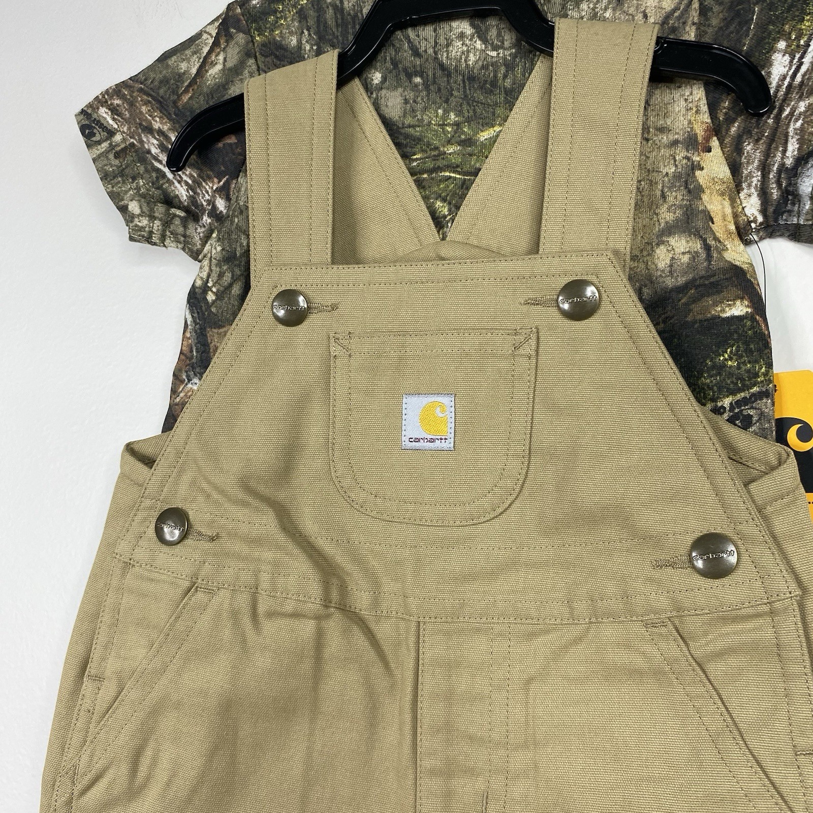 Carhartt Baby Boys 12 Months Camo Bodysuit and Canvas Shortall Set 2 Piece Set
