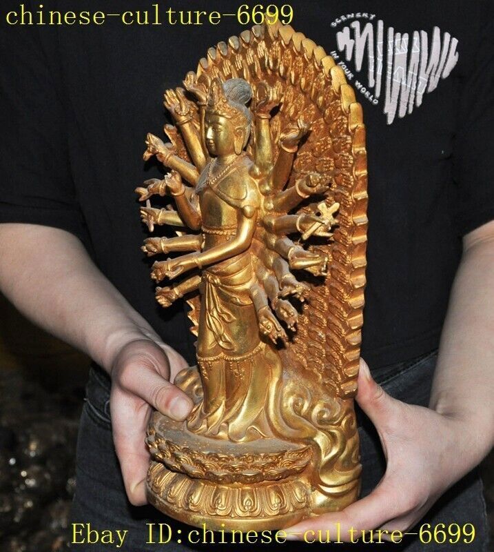 China bronze gilt Thousand-hand Avalokitesvara Kwan-yin Goddess Buddha Statue