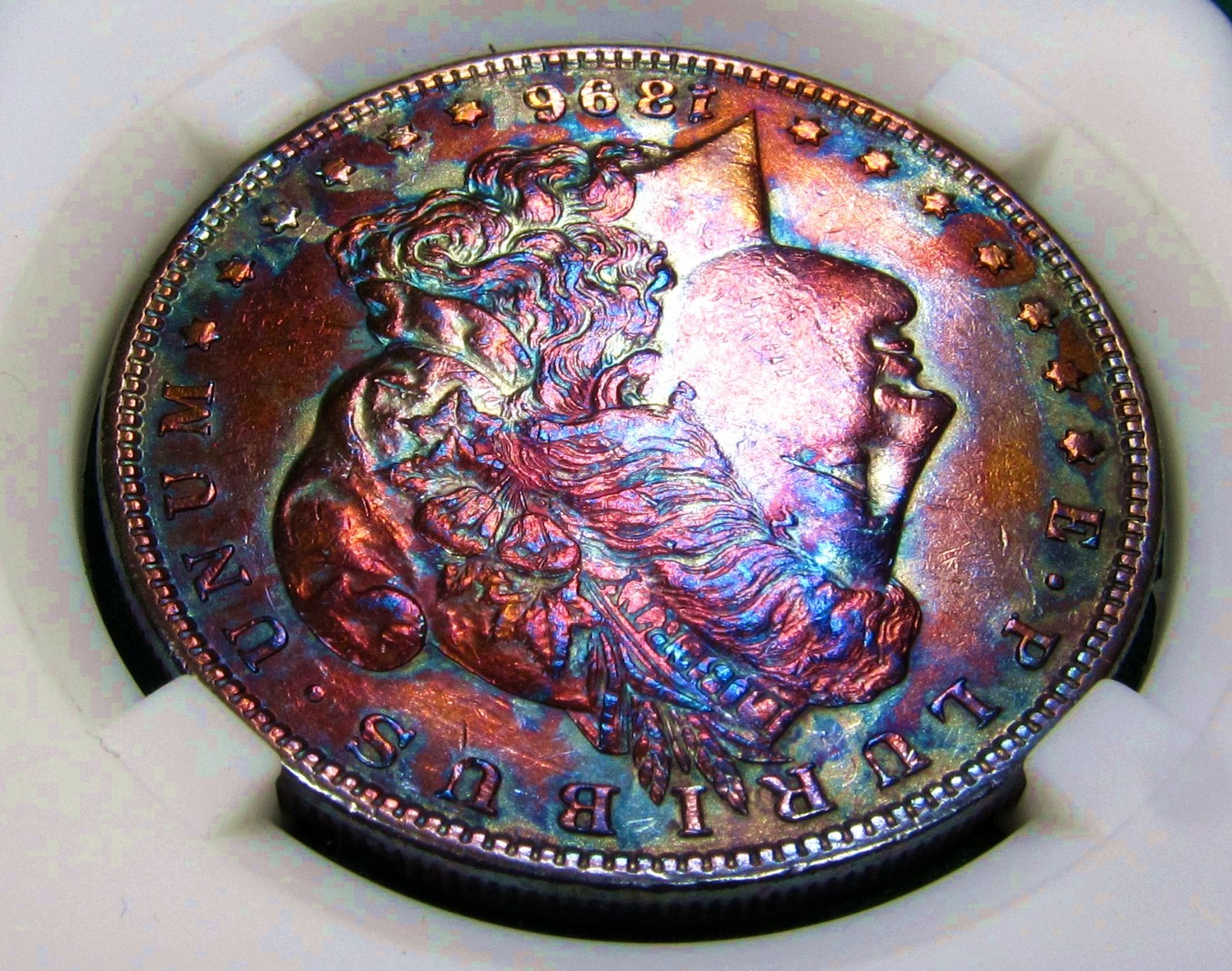 1896 Morgan Dollar Toned Silver ✪ MS ✪ Colorful Rainbow Toning~Gold Magenta Blue