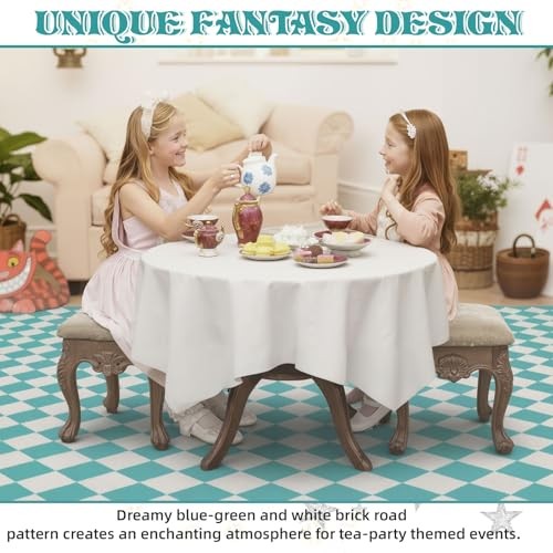 3 Pcs Wonderland Party Decoration 54 x 107 Inches White and Blue Green Aisle