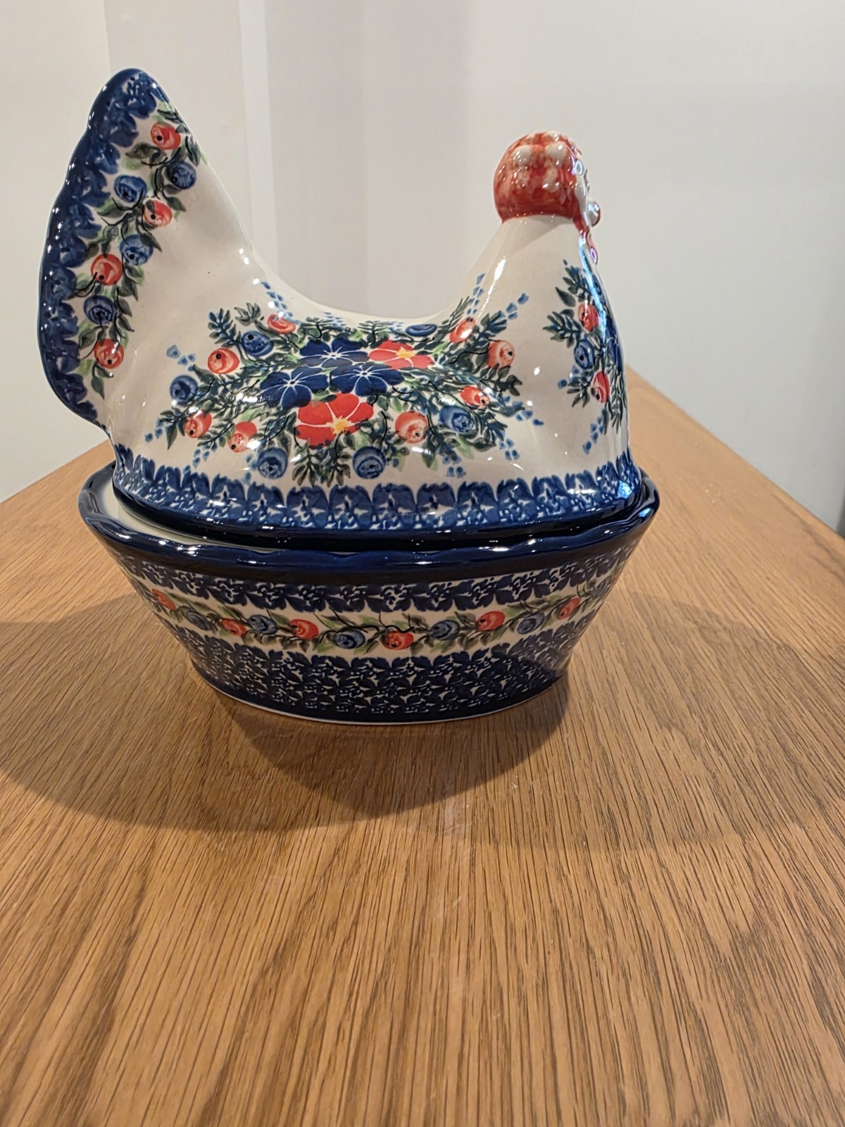 Polish Stoneware Chicken Hen Unikat Poland Hand Painted