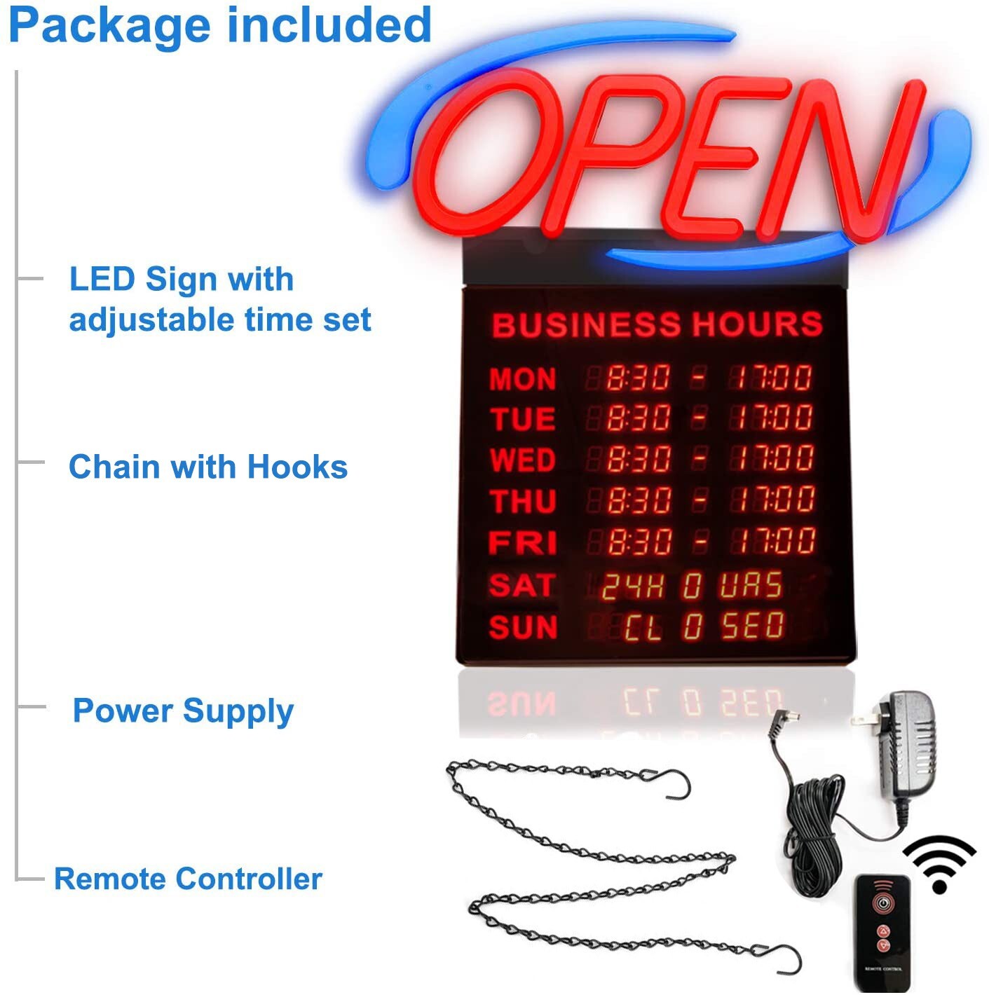 Super Bright SMT LED Open Sign with business hours (flexible minute adjustment)