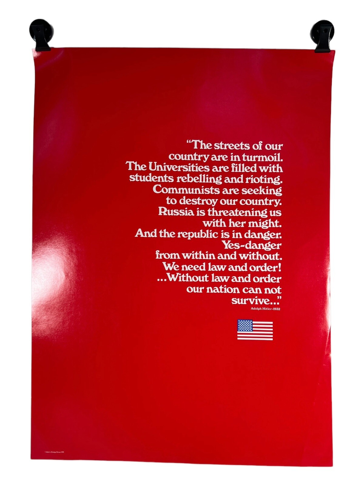 Vintage Atomic Energy Group 1970 Hitler Quote Anti War Poster Political Poster