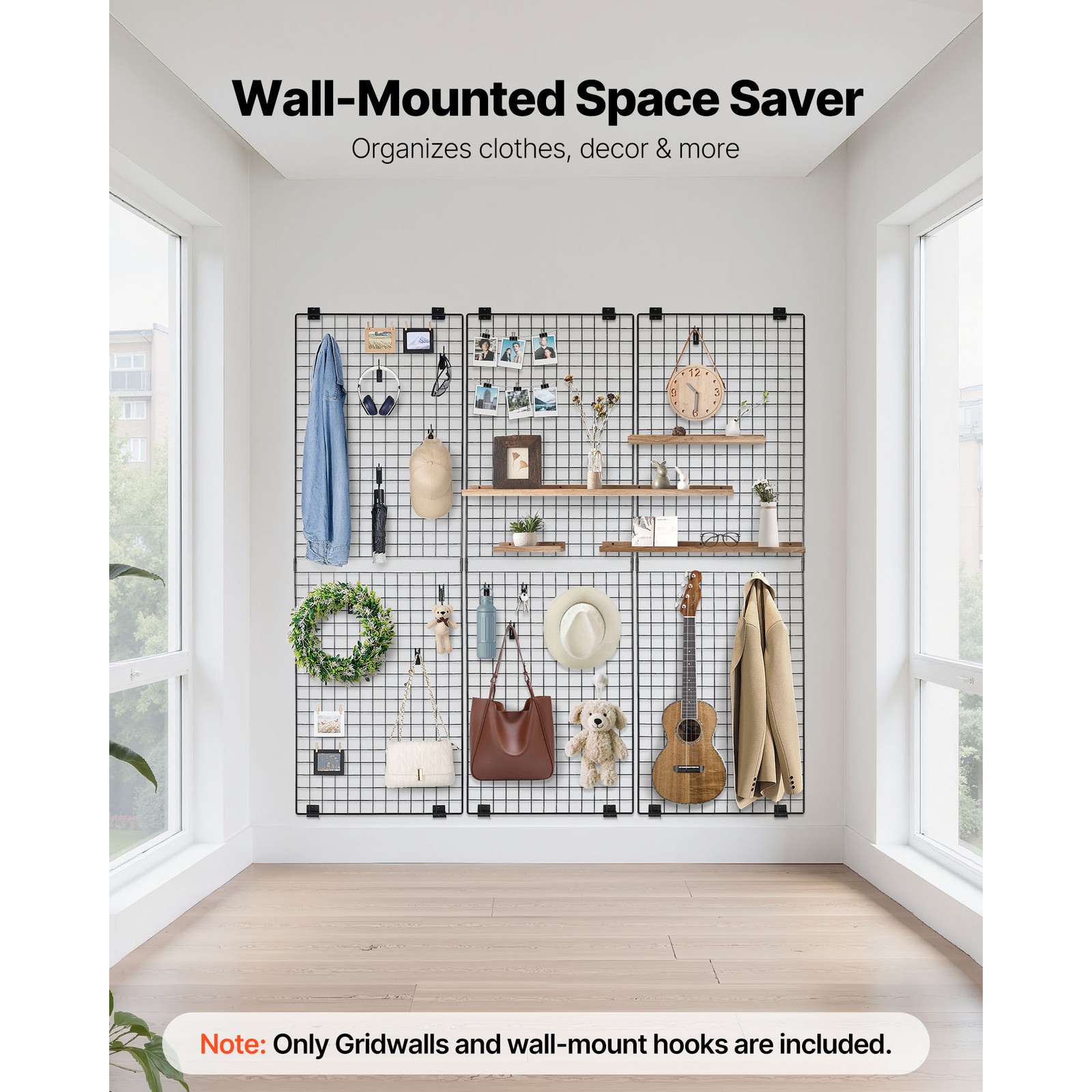 Uimoso Set of 3 Wall Grid Panels 2x6 ft Wire Display Racks in Black Finish