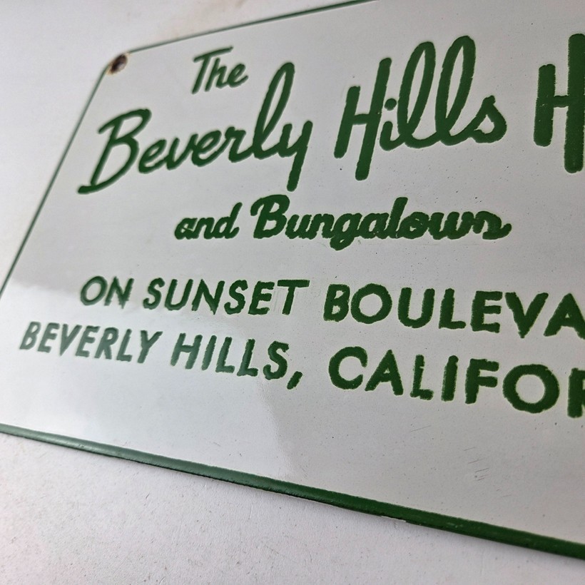 Vintage Beverly Hills Hotel Porcelain Sign - Sunset Boulevard Sign