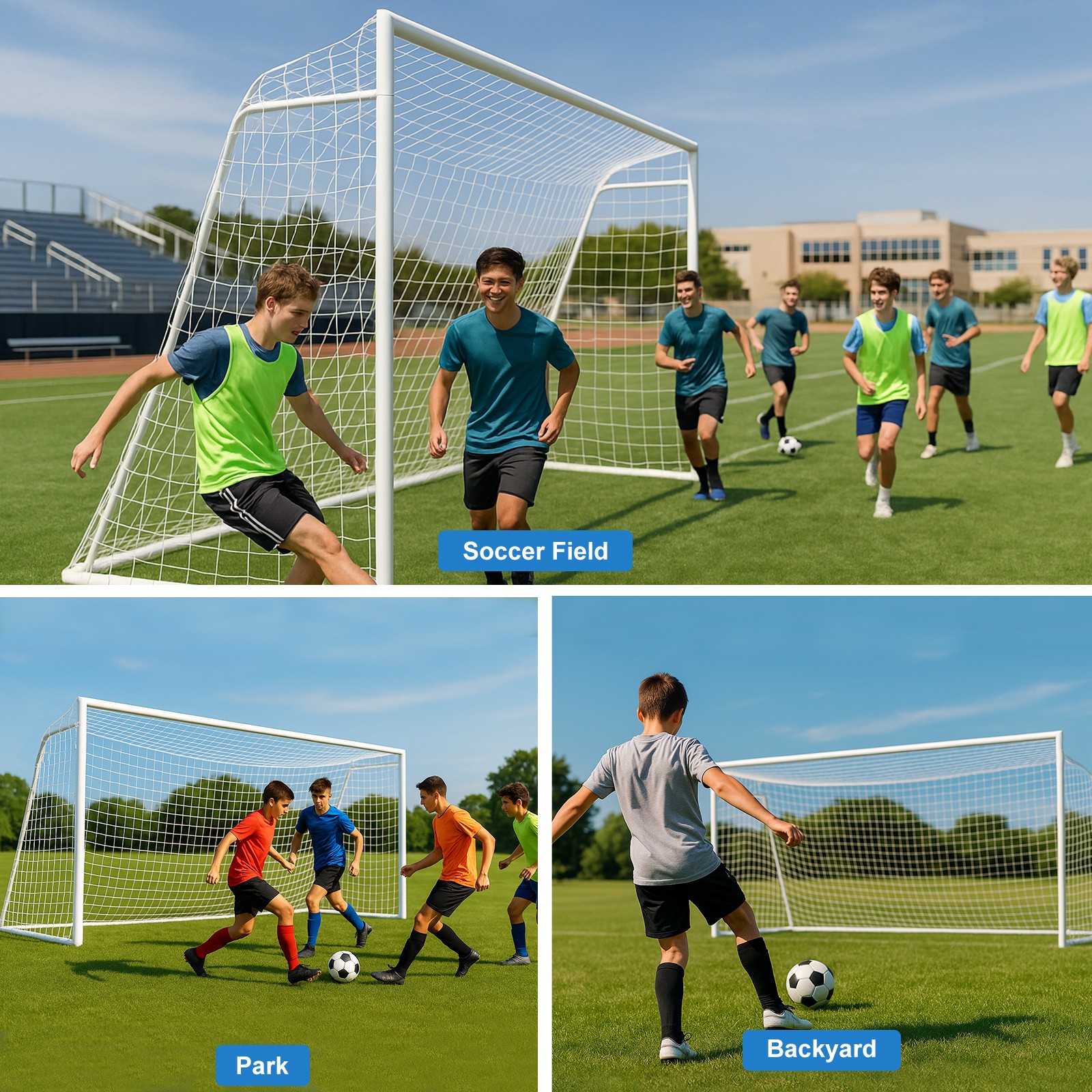 Pro Soccer Goal Set 16x7ft w/6 Cones & Net, Heavy Duty 50mm Steel