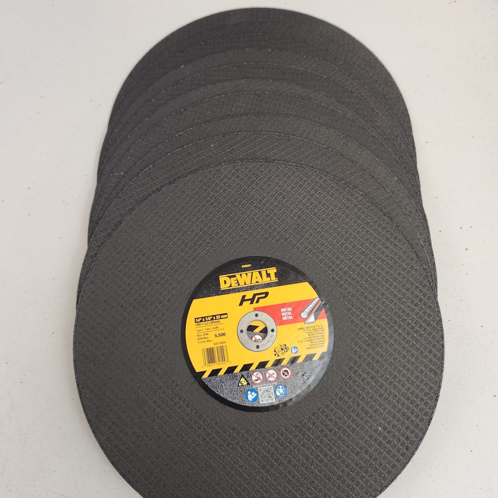 DEWALT DW 8021 14" X 1/8" X 20mm Metal Cutting High Speed Cut-Off Wheel 10 Pack