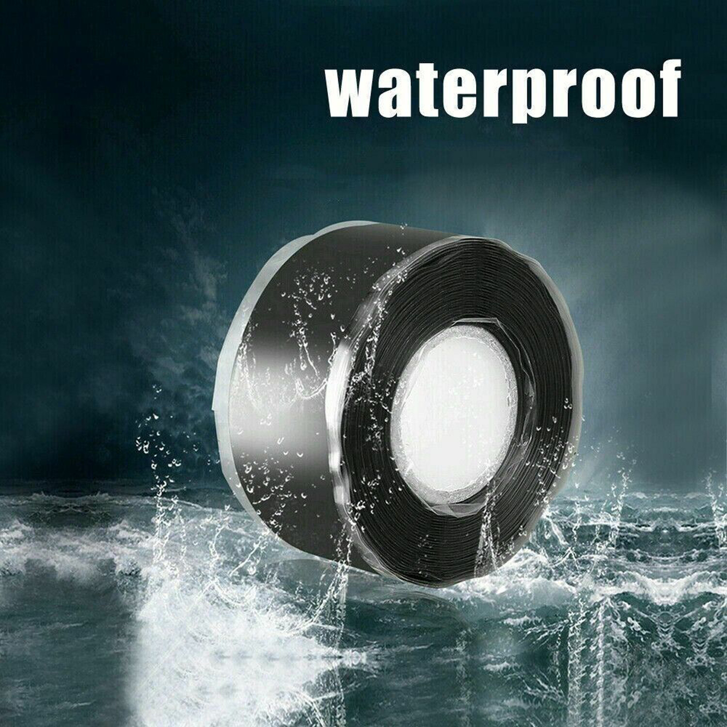 2pcs Black Rubber Silicone Repair Waterproof Adhesive Tape Rescue Self Fusing