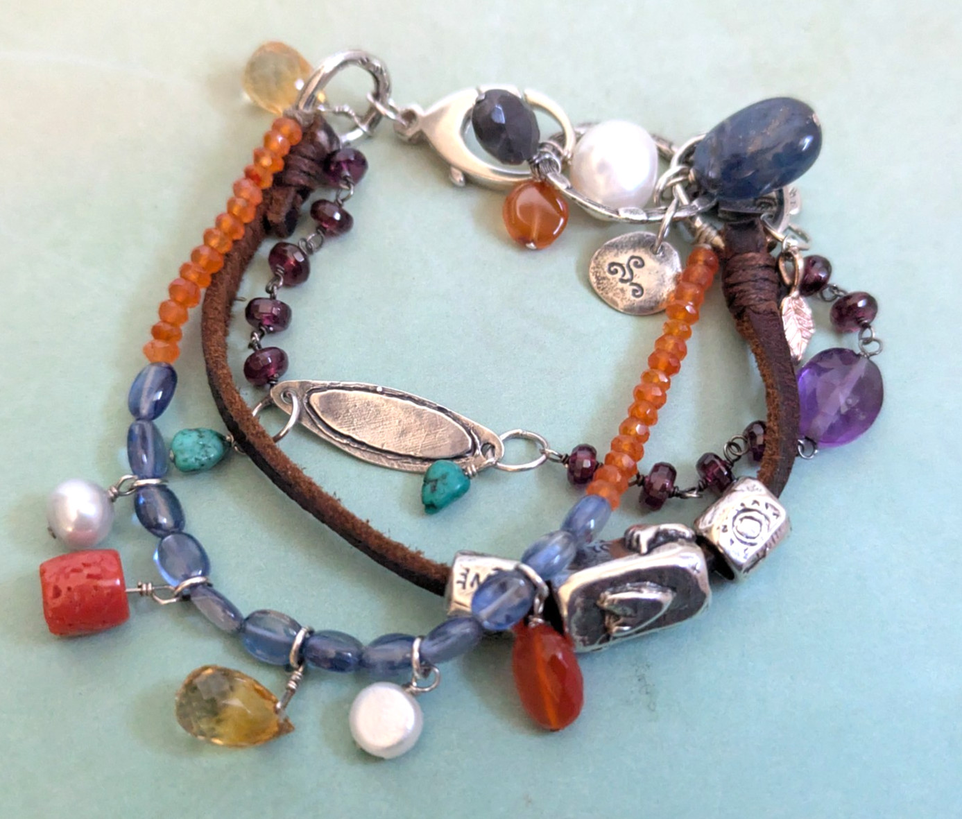 Jes MaHarry Sundance Catalog "Pacific Highway" Mixed Gemstone Sterling Bracelet
