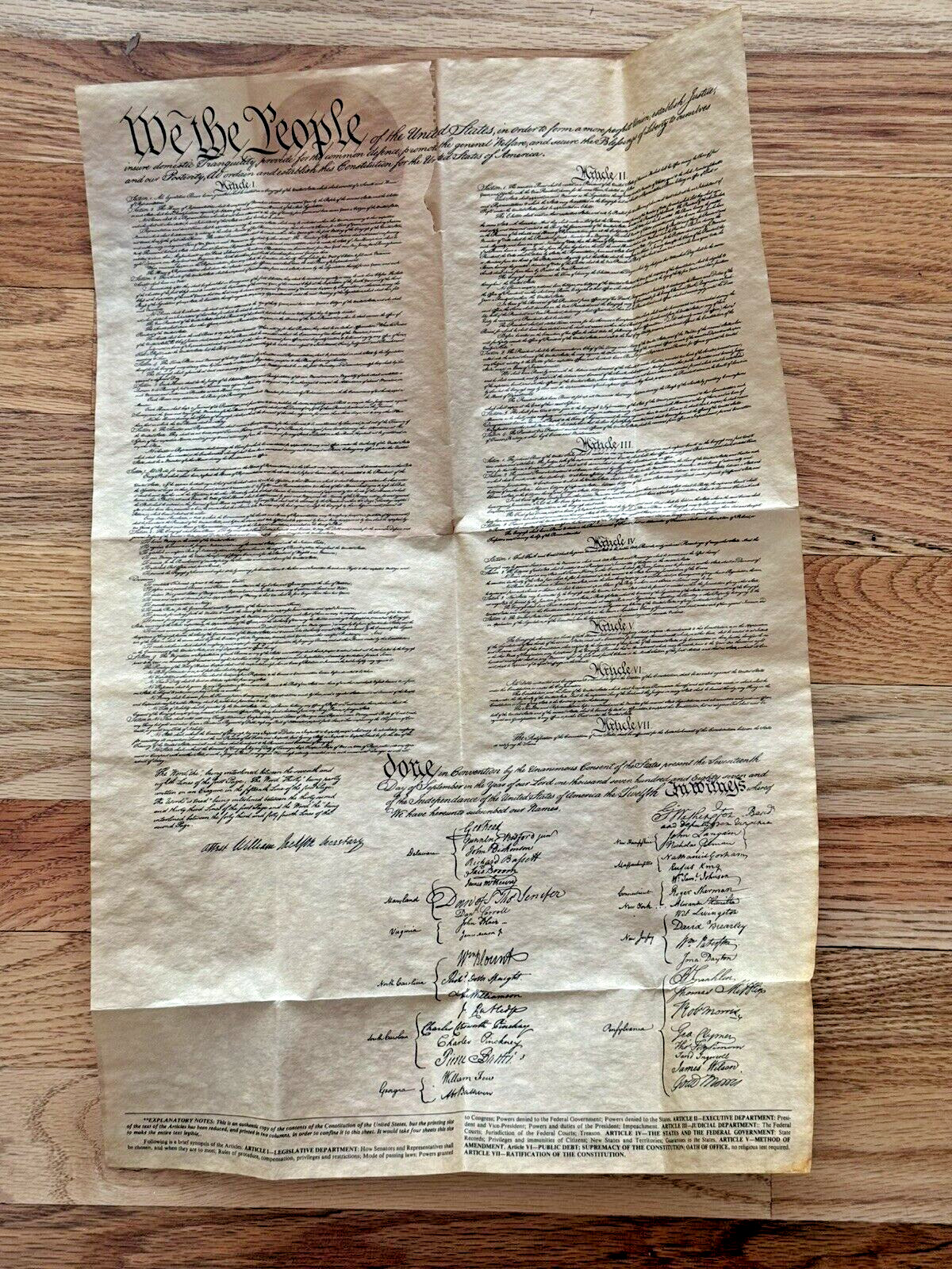 Constitution of the United States 1787 Reproduced on Antiqued Parchment Paper