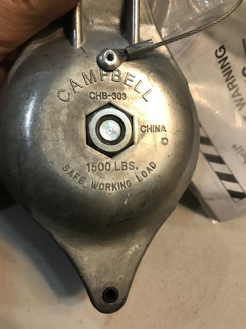 Campbell model CHB-303 Snatch Block Pulley Aluminum 1500WLL