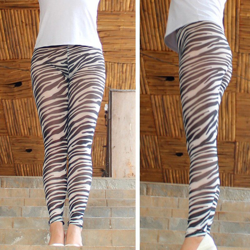 Women Stripe Mesh Leggings Sheer Fitness Skinny Pants Stretchy Outdoor Sexy