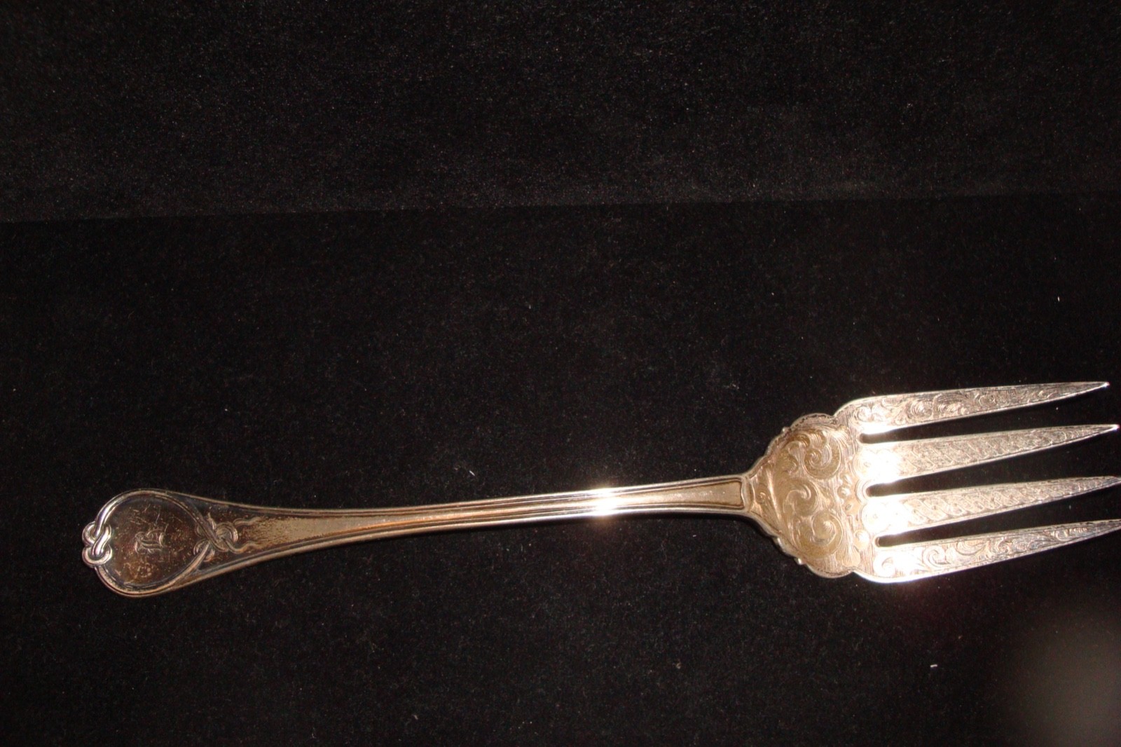 Antique Ball Black & Co coin silver meat fork Mono "B"on handle 10" 118g etched